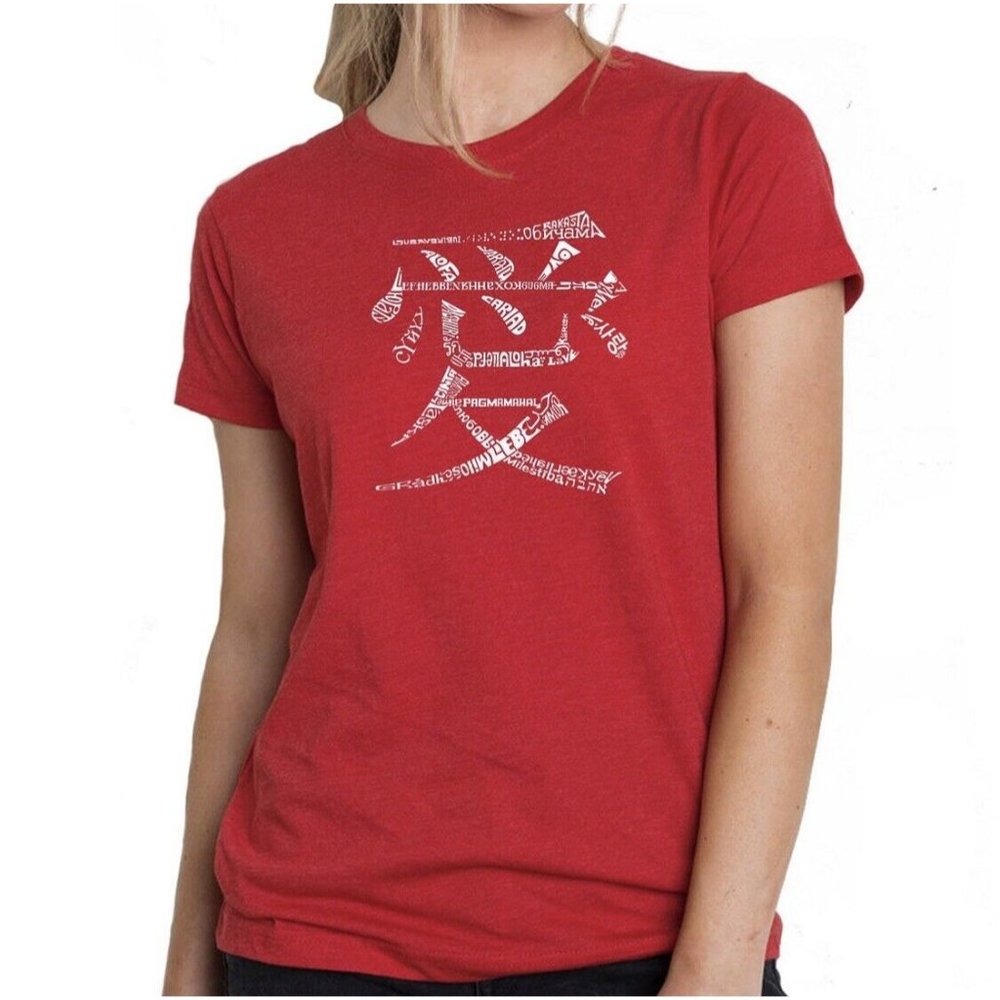 LA POP ART Women's Premium Word Art T-Shirt - The Word Love In 44 Languages